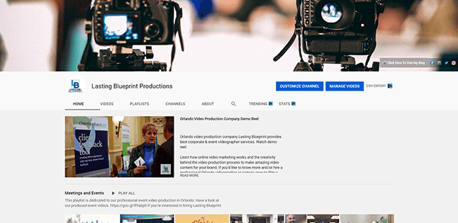 Screenshot of Lasting Blueprint Productions YouTube channel.